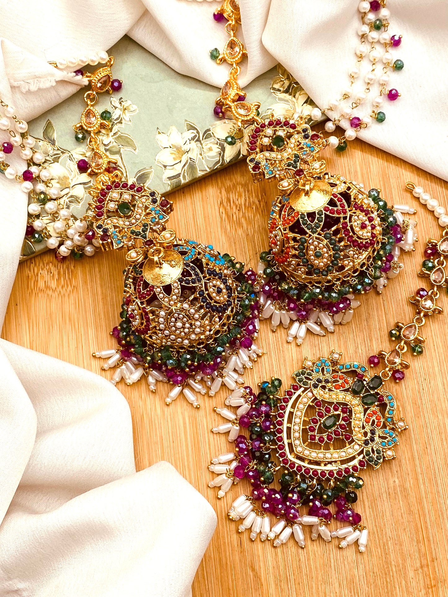 Premium Quality Noratan Sahara Jhumka with Tika NJ-1608