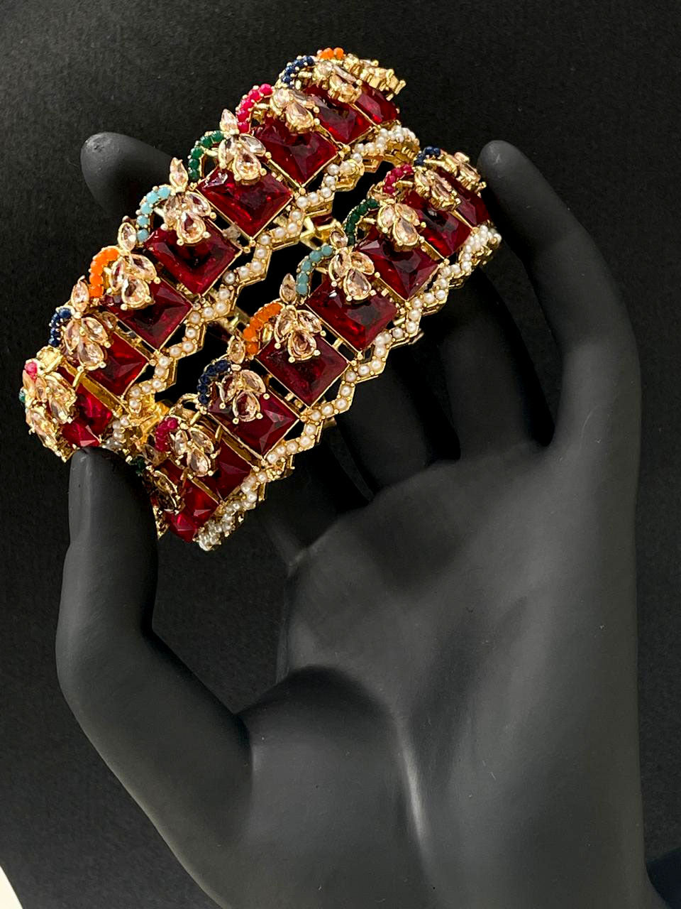 Turkish Square Stone Openable Bangles (pair)-2460-Silver (Copy) Nayab Jewellery