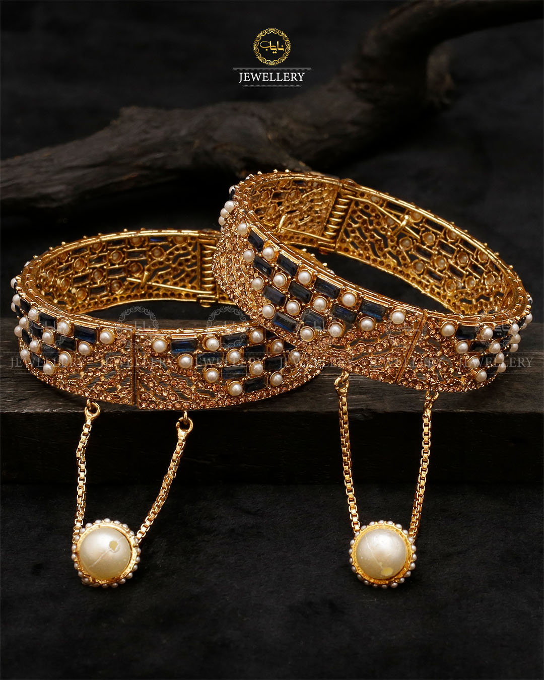 Dilruba Zirconia Openable Bangles-2203-Golden (pair) Nayab Jewellery