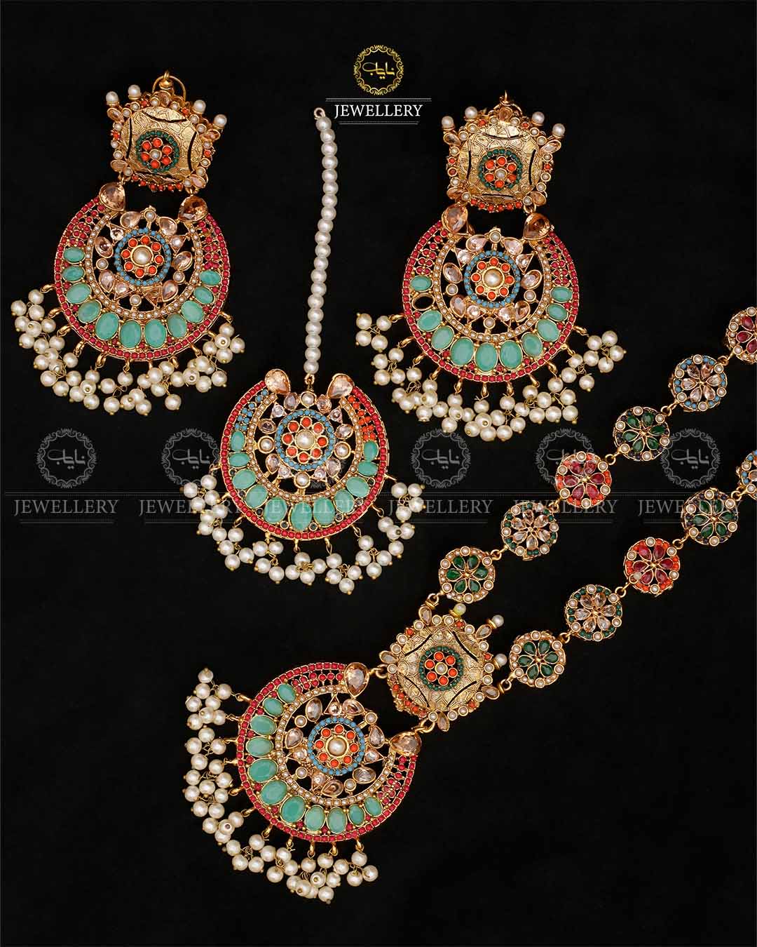 Premium Quality Noratan Mala With Long Tika set NJ-1807 Nayab Jewellery