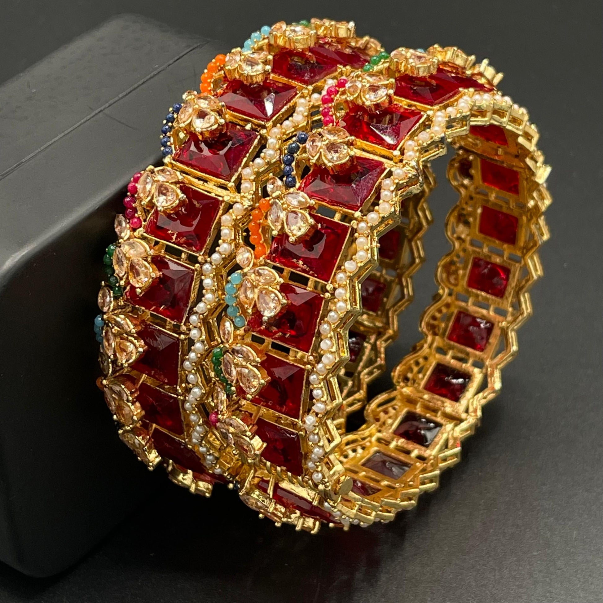 Turkish Square Stone Openable Bangles (pair)-2460-Golden Nayab Jewellery