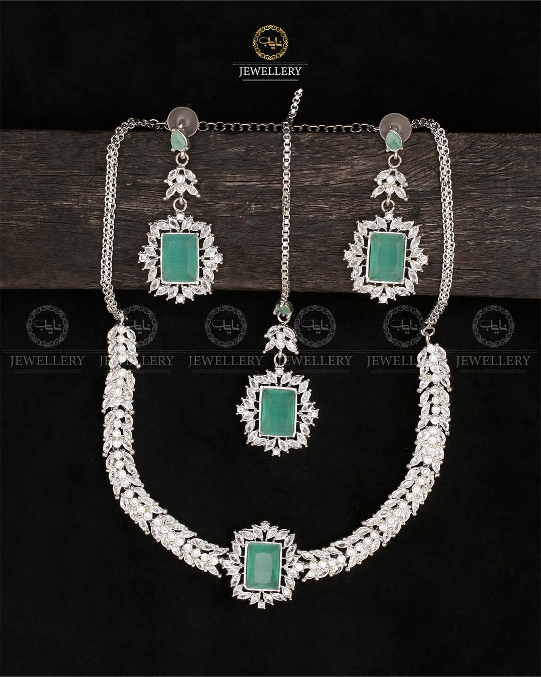 Premium Zirconia Necklace set-2537-Silver Nayab Jewellery
