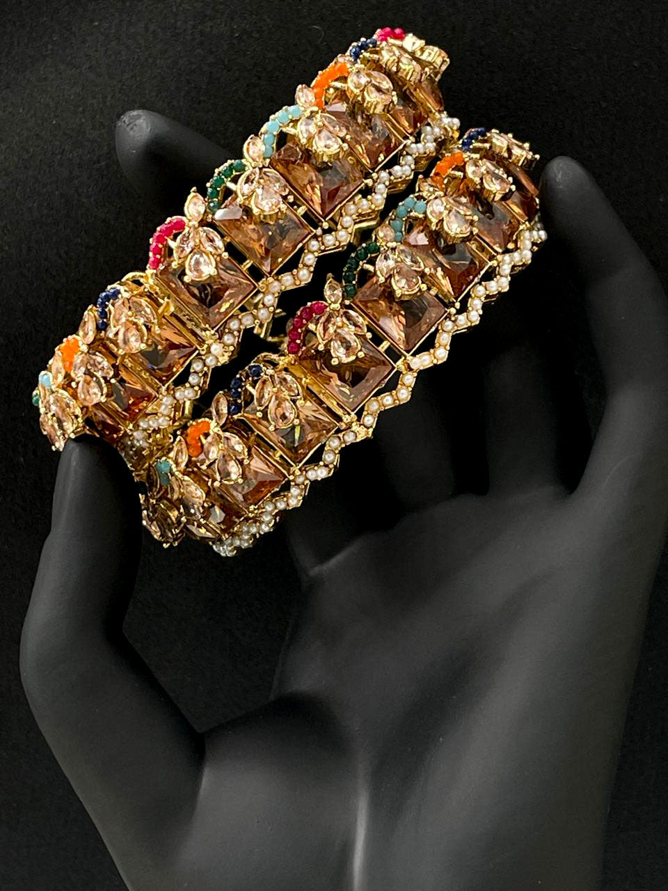 Turkish Square Stone Openable Bangles (pair)-2460-Silver (Copy) Nayab Jewellery