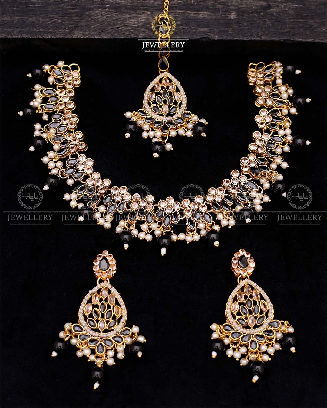 Zirconia Necklace set-2559-Golden Nayab Jewellery