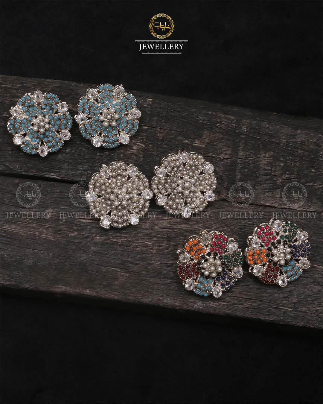 Noratan studs-2465-Silver Nayab Jewellery