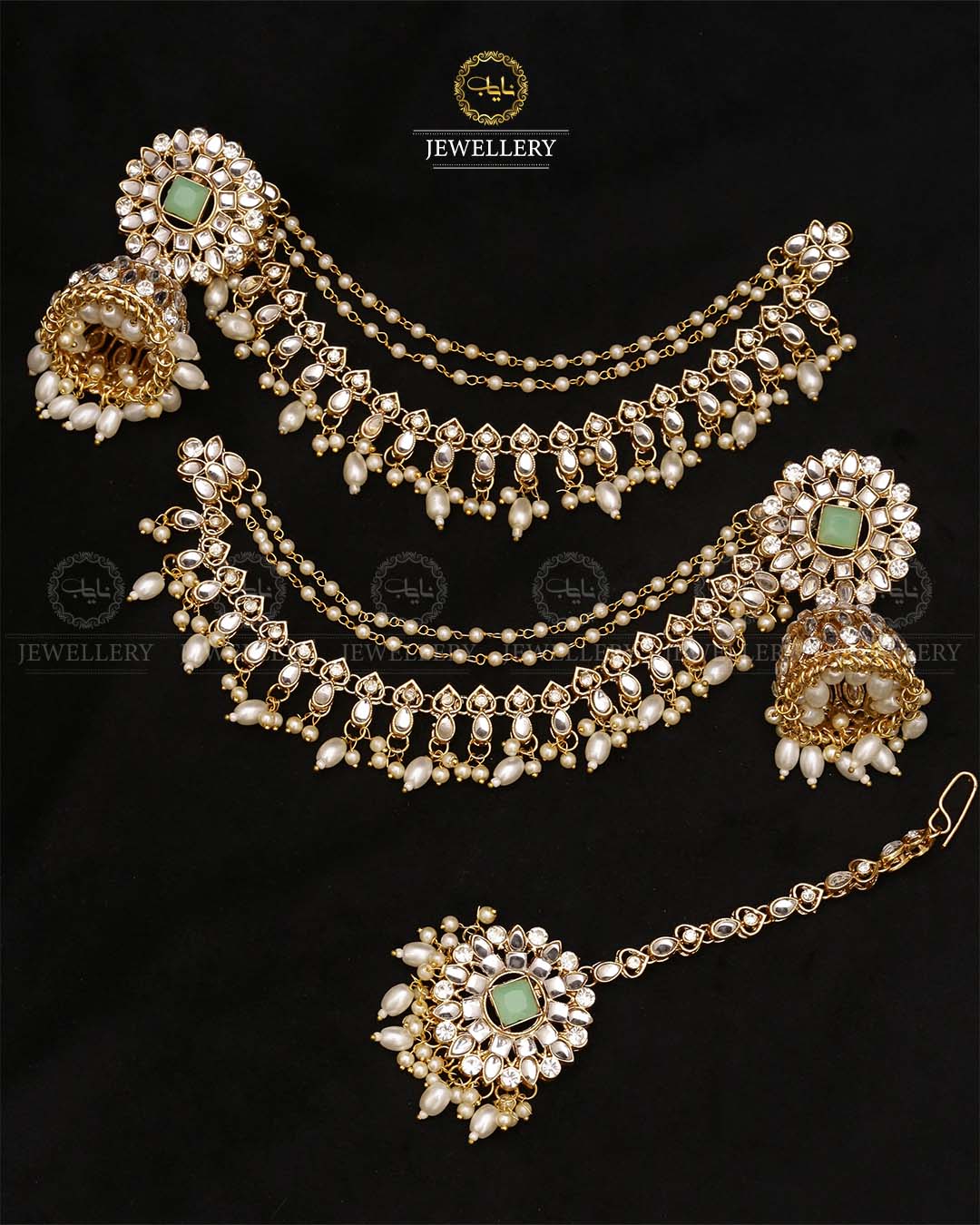 Uncut kundan Babubali Sahara Earrings with Tika-2686 Nayab Jewellery