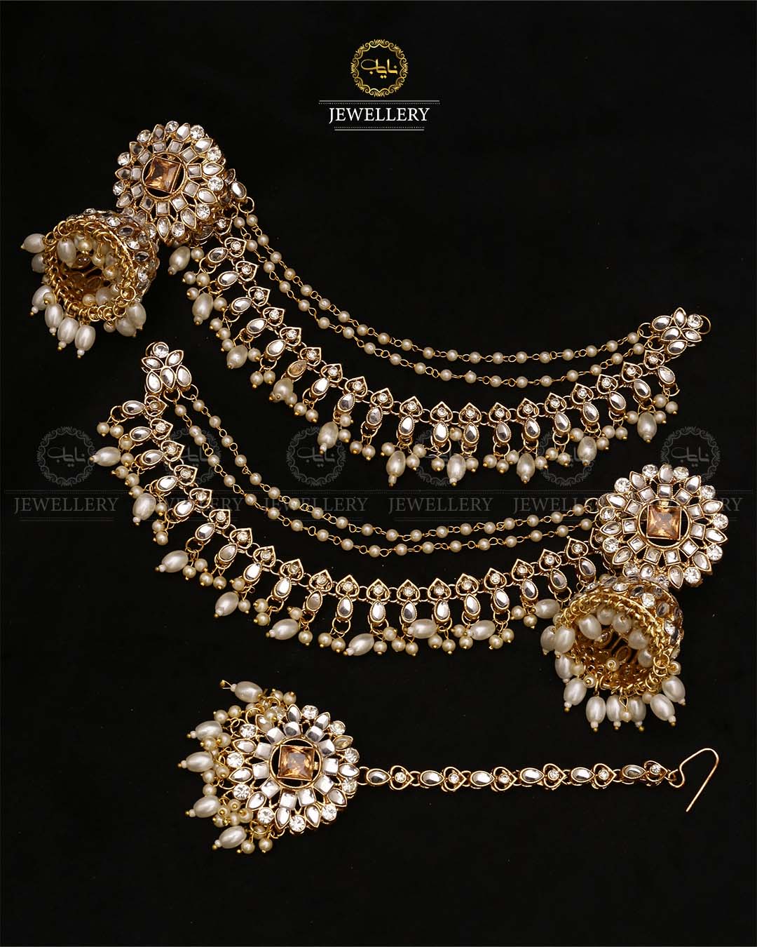 Uncut kundan Babubali Sahara Earrings with Tika-2686 Nayab Jewellery
