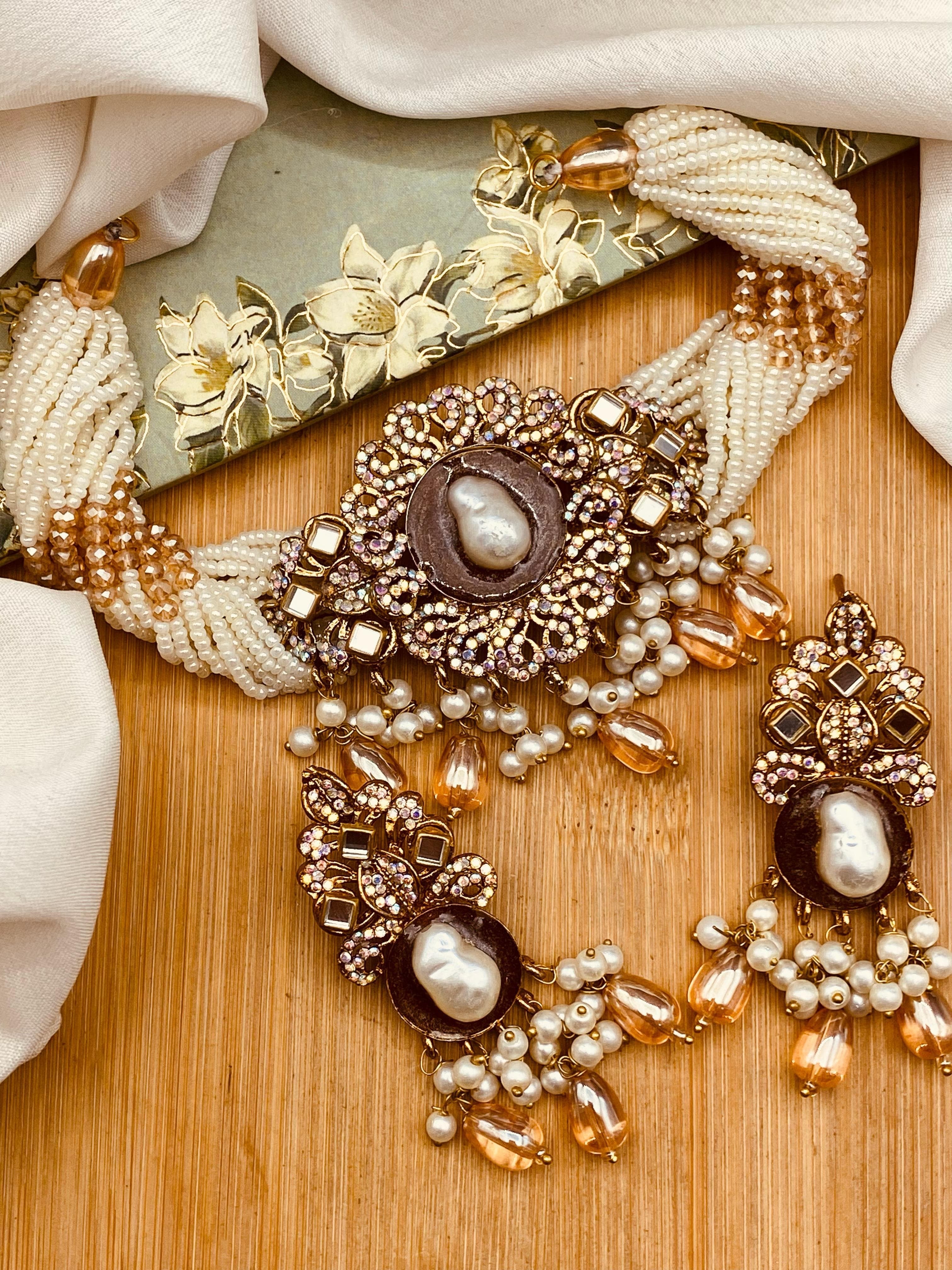 Turkish Mother Pearl Chokar Set-2696 Nayab Jewellery