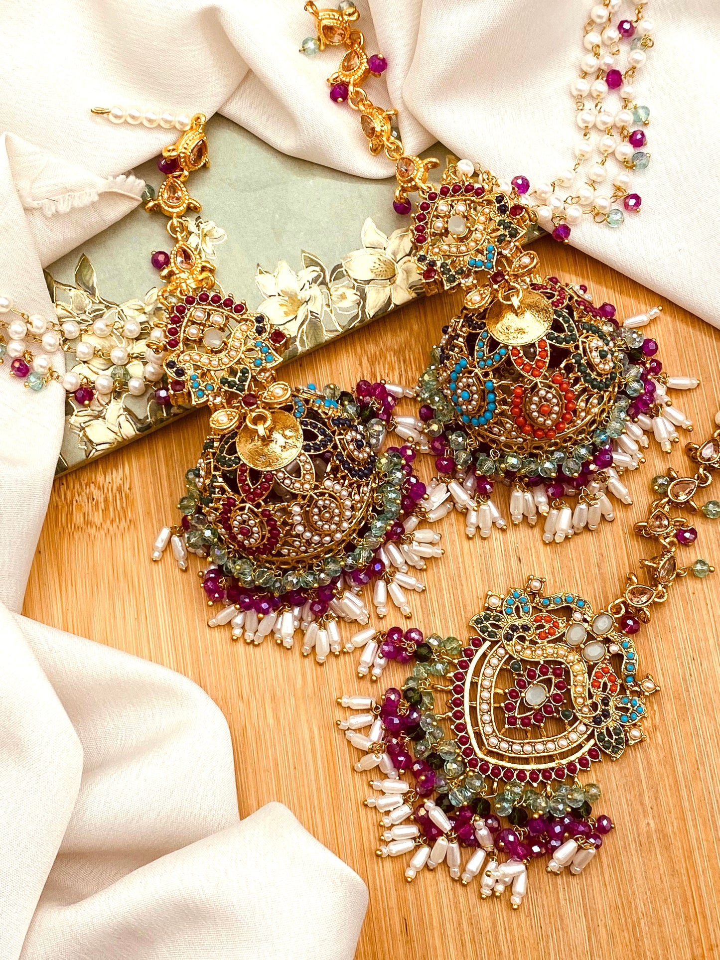 Premium Quality Noratan Sahara Jhumka with Tika NJ-1608