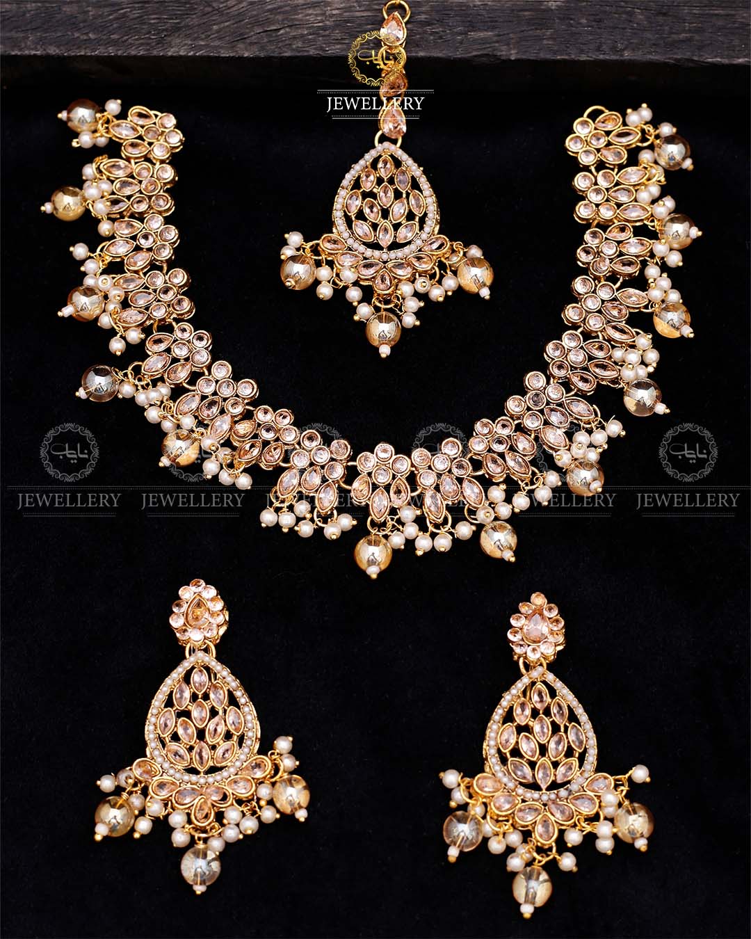 Zirconia Necklace set-2559-Golden Nayab Jewellery