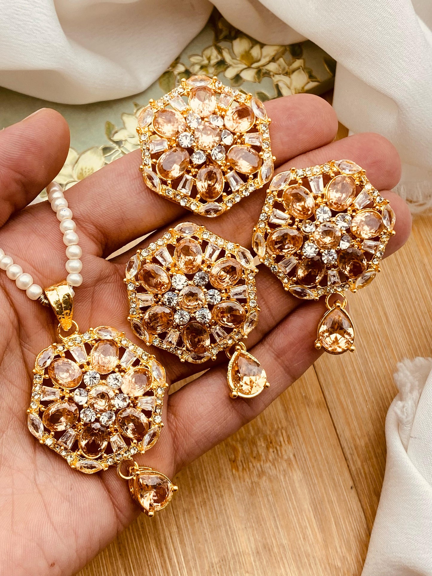 Egyptian Flower Combo Locket set-2437-Golden