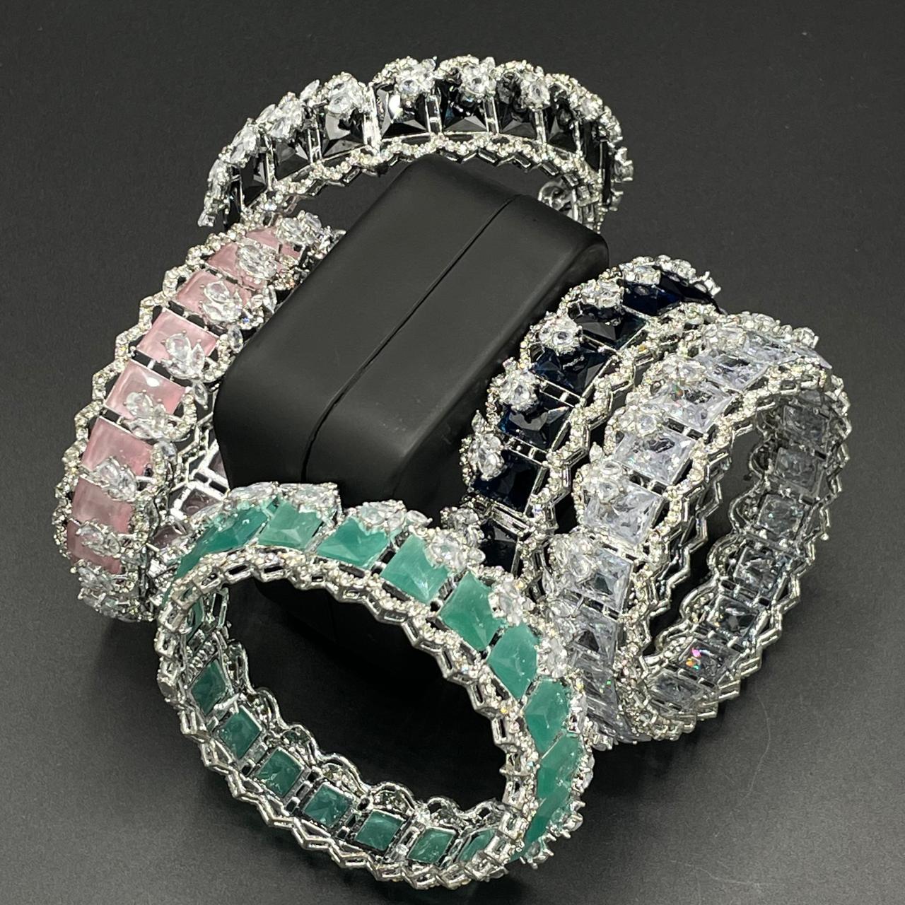 Turkish Square Stone Openable Bangles (pair)-2460-Silver Nayab Jewellery