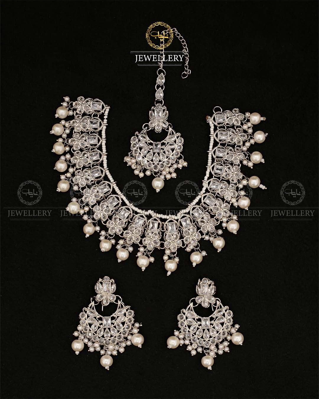 Zirconia Necklace set N-108-Silver