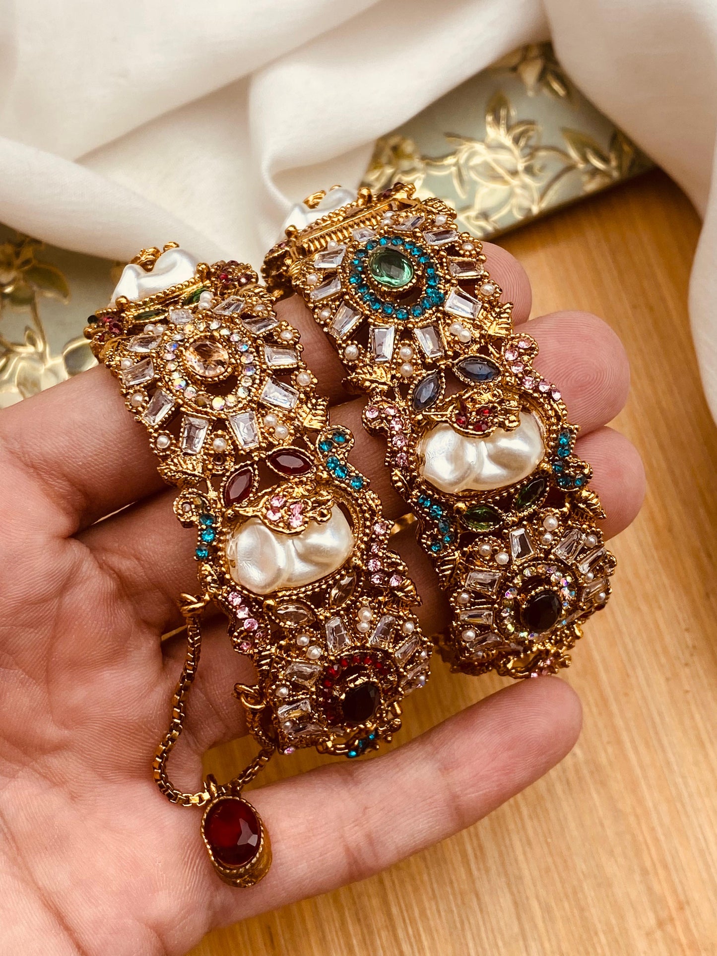 Turkish Mother Pearl openable Bangles (pair)-2780 Nayab Jewellery