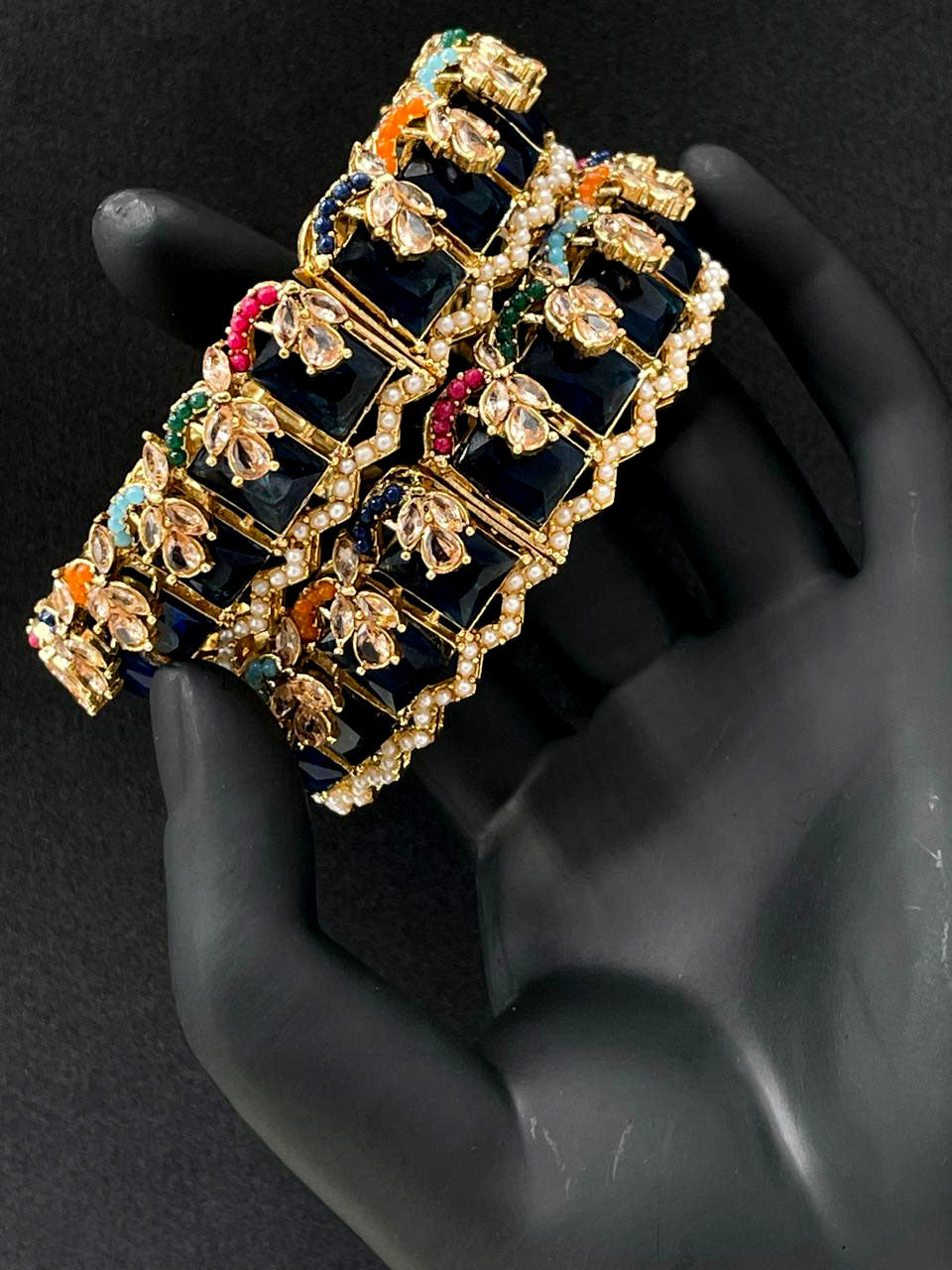 Turkish Square Stone Openable Bangles (pair)-2460-Silver (Copy) Nayab Jewellery