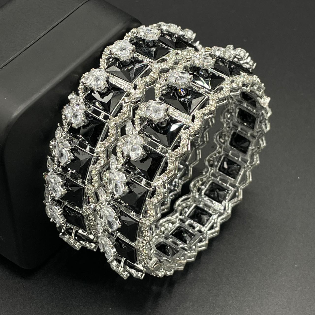 Turkish Square Stone Openable Bangles (pair)-2460-Silver Nayab Jewellery