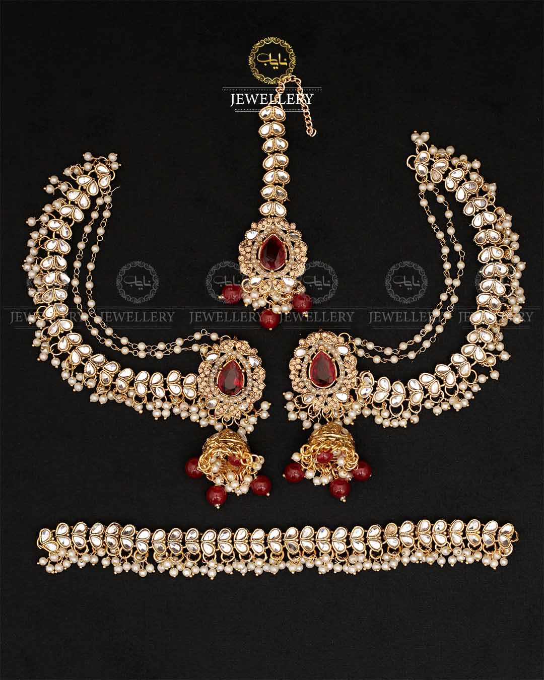 Kundan Chokar with bahubali Earrings Tika -2610