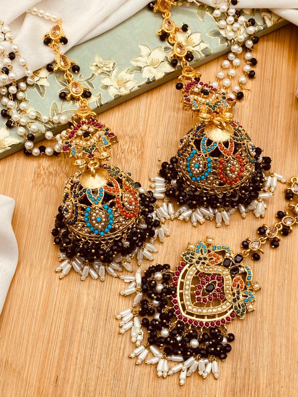 Premium Quality Noratan Sahara Jhumka with Tika NJ-1608