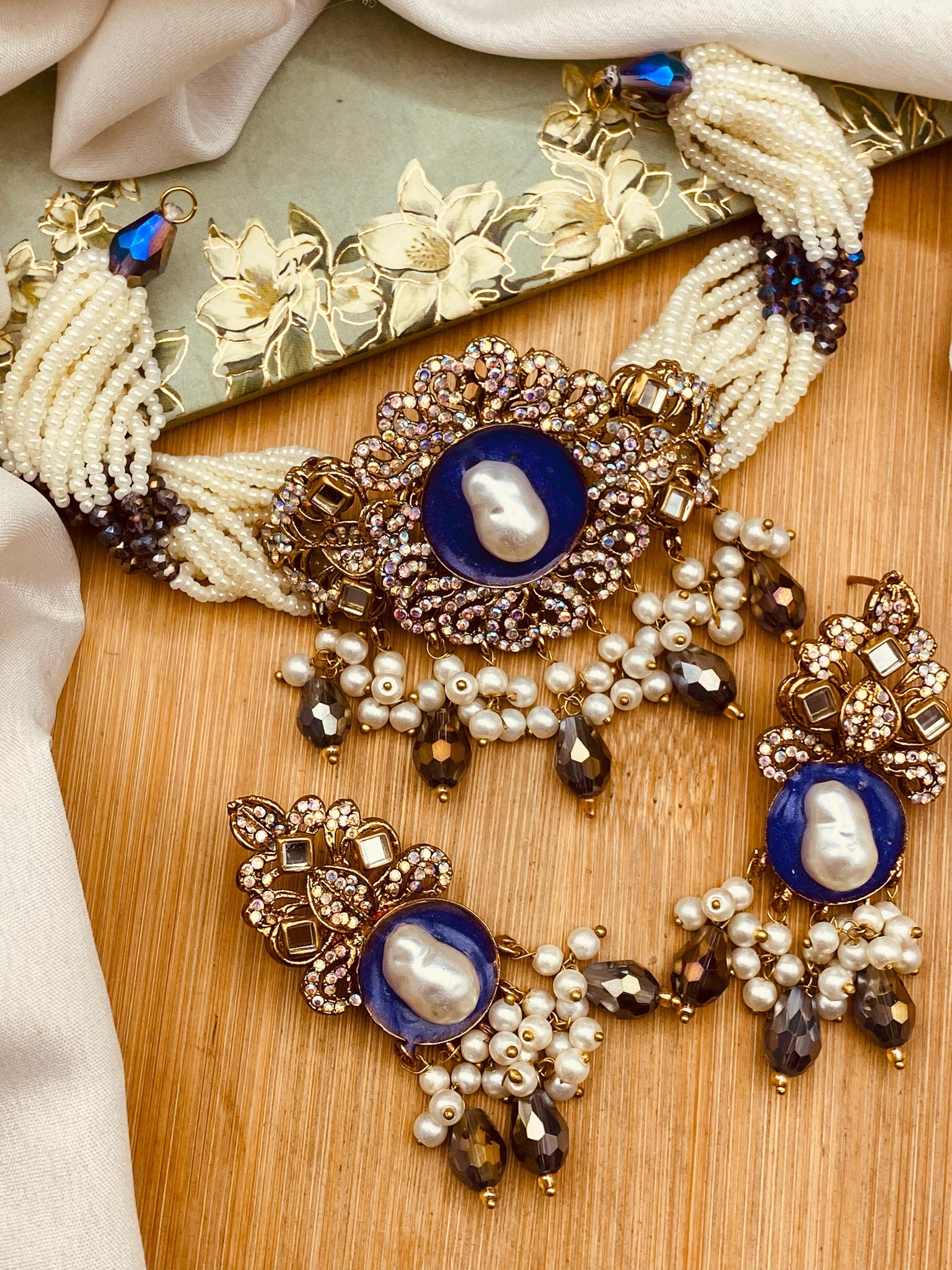 Turkish Mother Pearl Chokar Set-2696 Nayab Jewellery