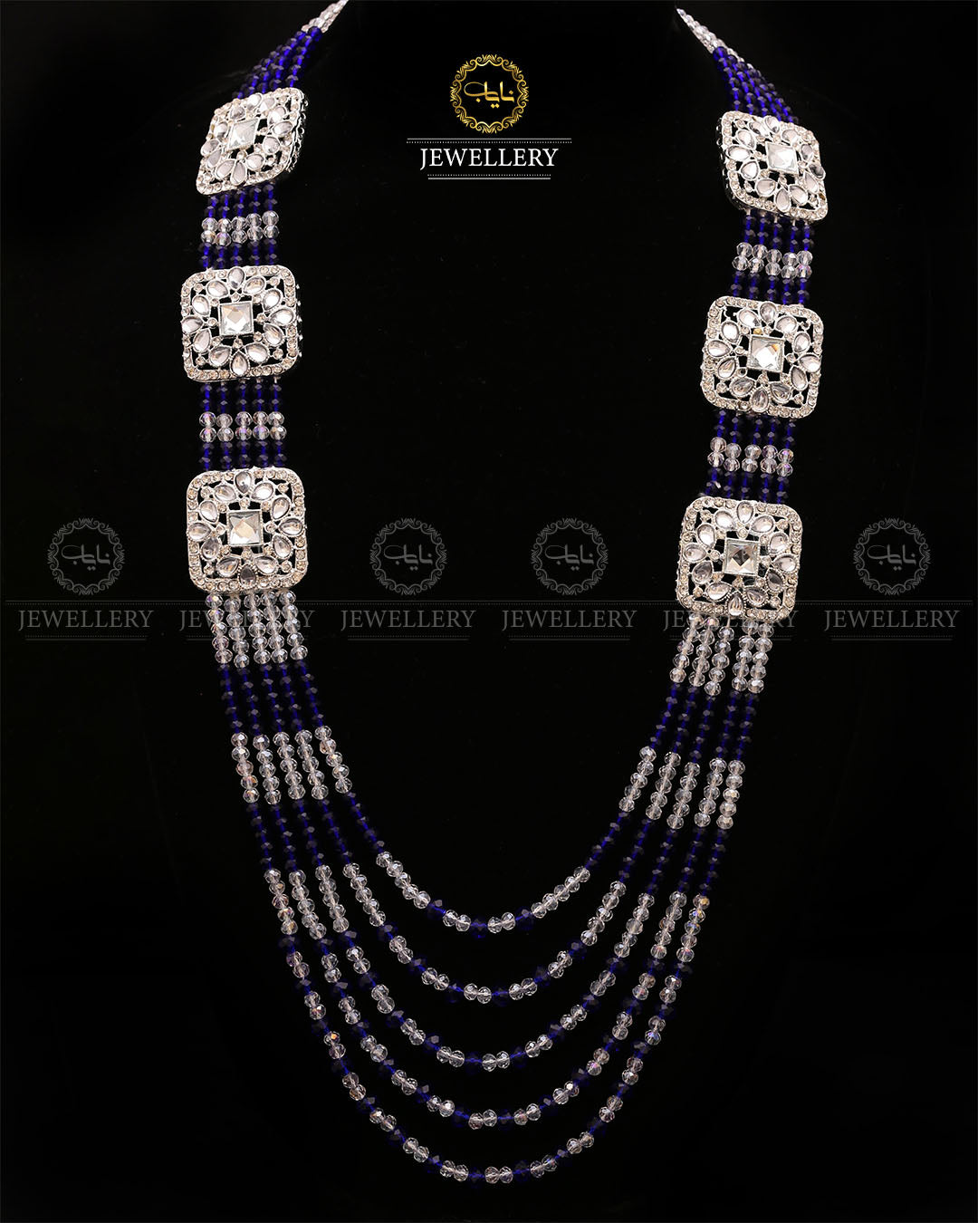 Bridal Broch Mala (with out Earrings)-2732-Silver Nayab Jewellery