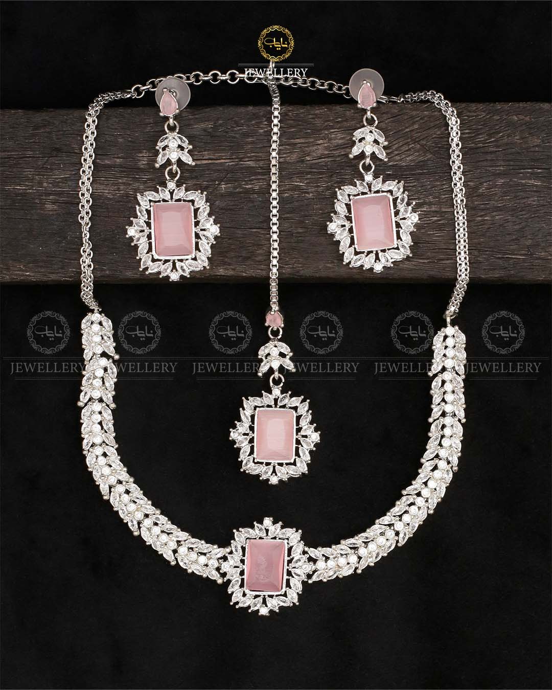 Premium Zirconia Necklace set-2537-Silver Nayab Jewellery