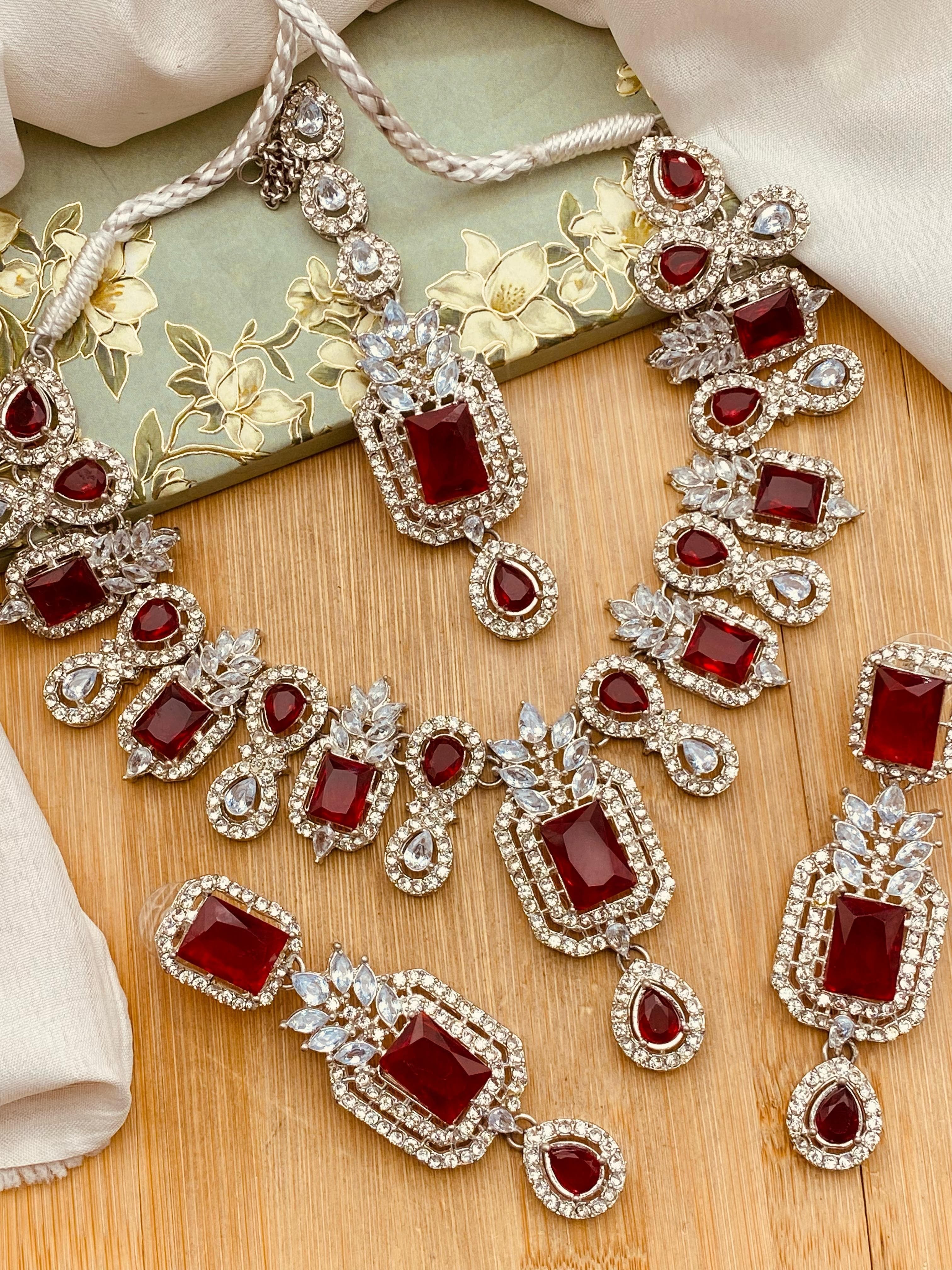 Zirconia Doublet stones Necklace set-2572 Nayab Jewellery