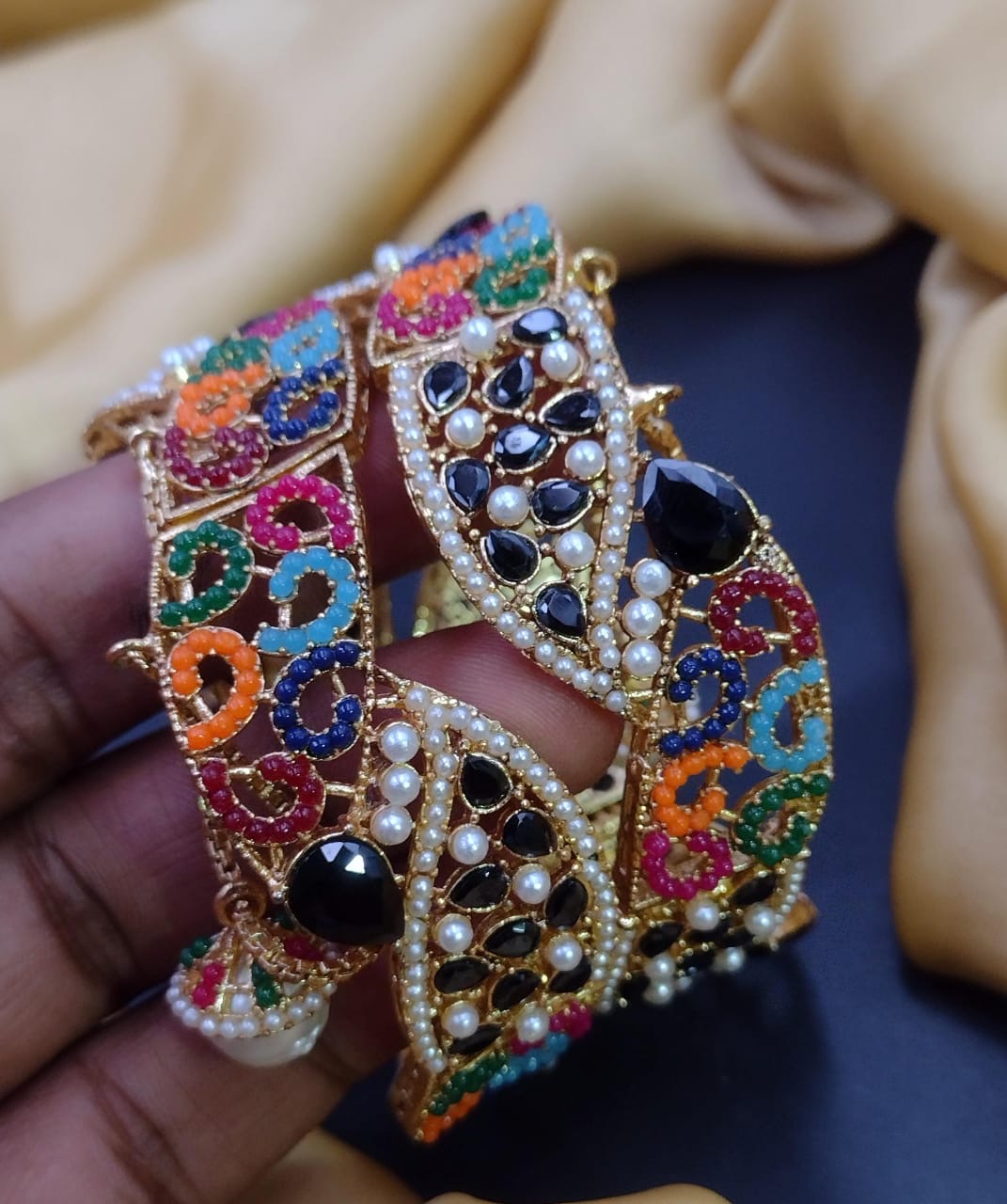 Marquise cut Openable Bangles (pair)-2591 Nayab Jewellery