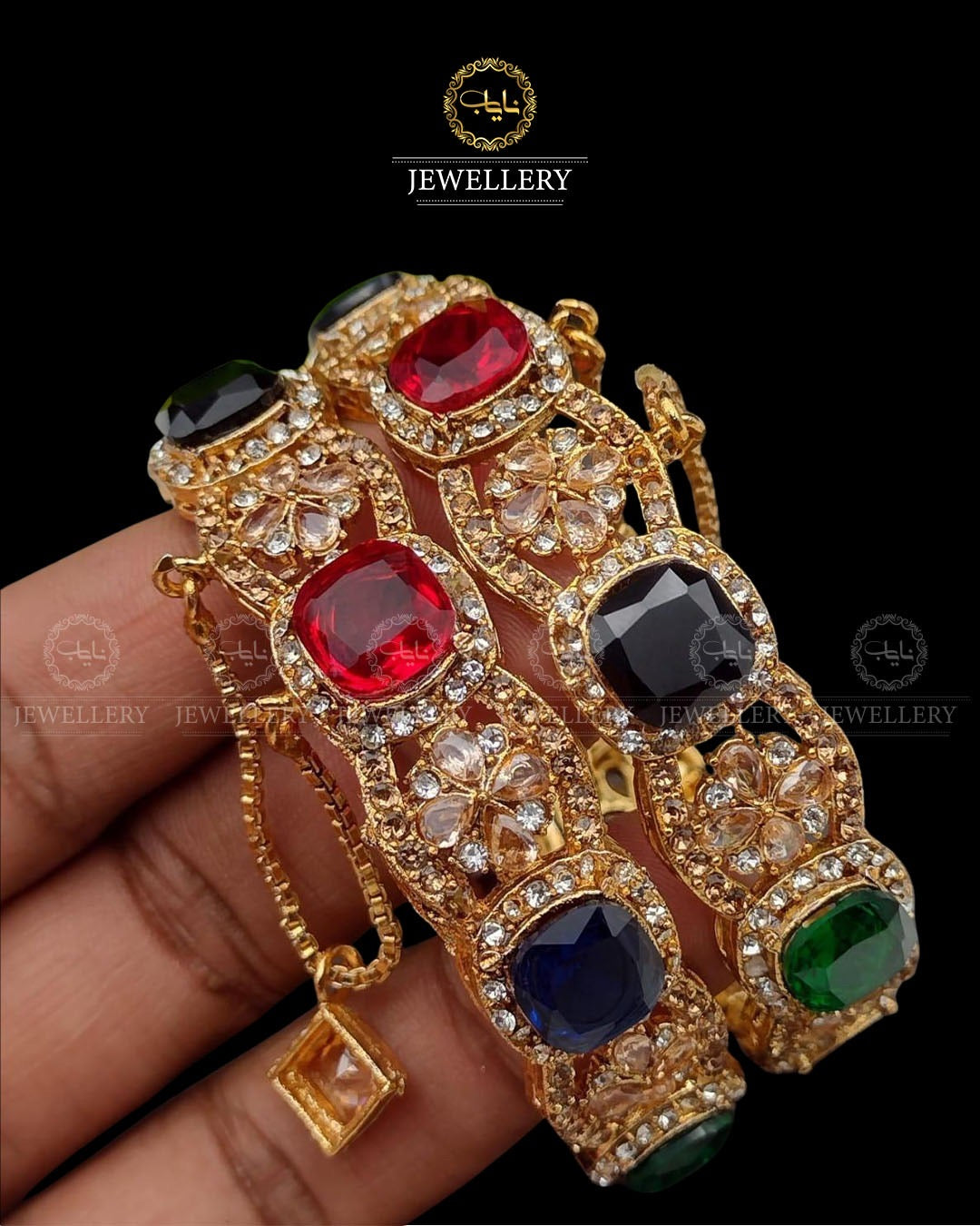 Doublet stones Openable Bangles (pair)-2587-Golden Nayab Jewellery