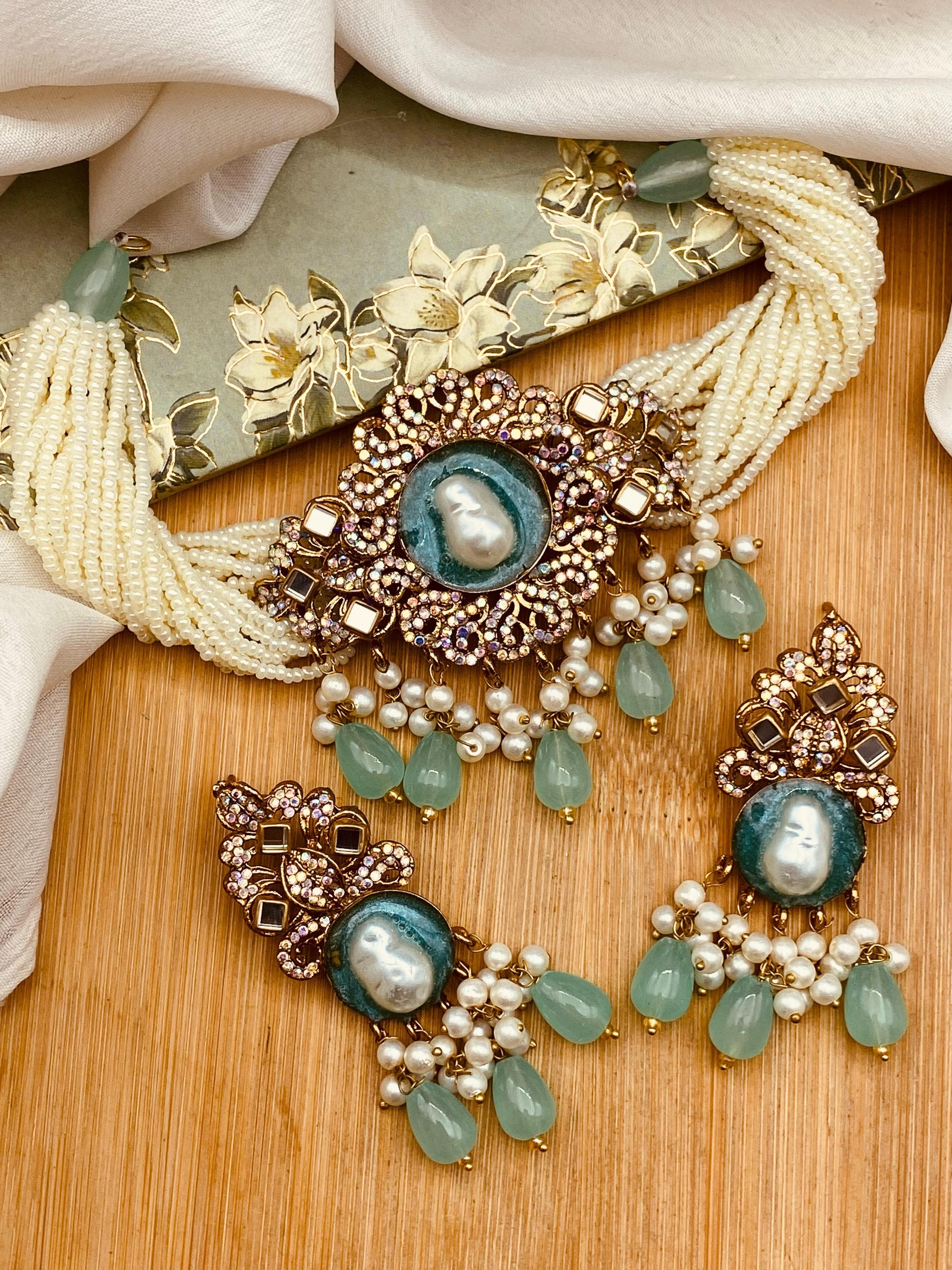 Turkish Mother Pearl Chokar Set-2696 Nayab Jewellery