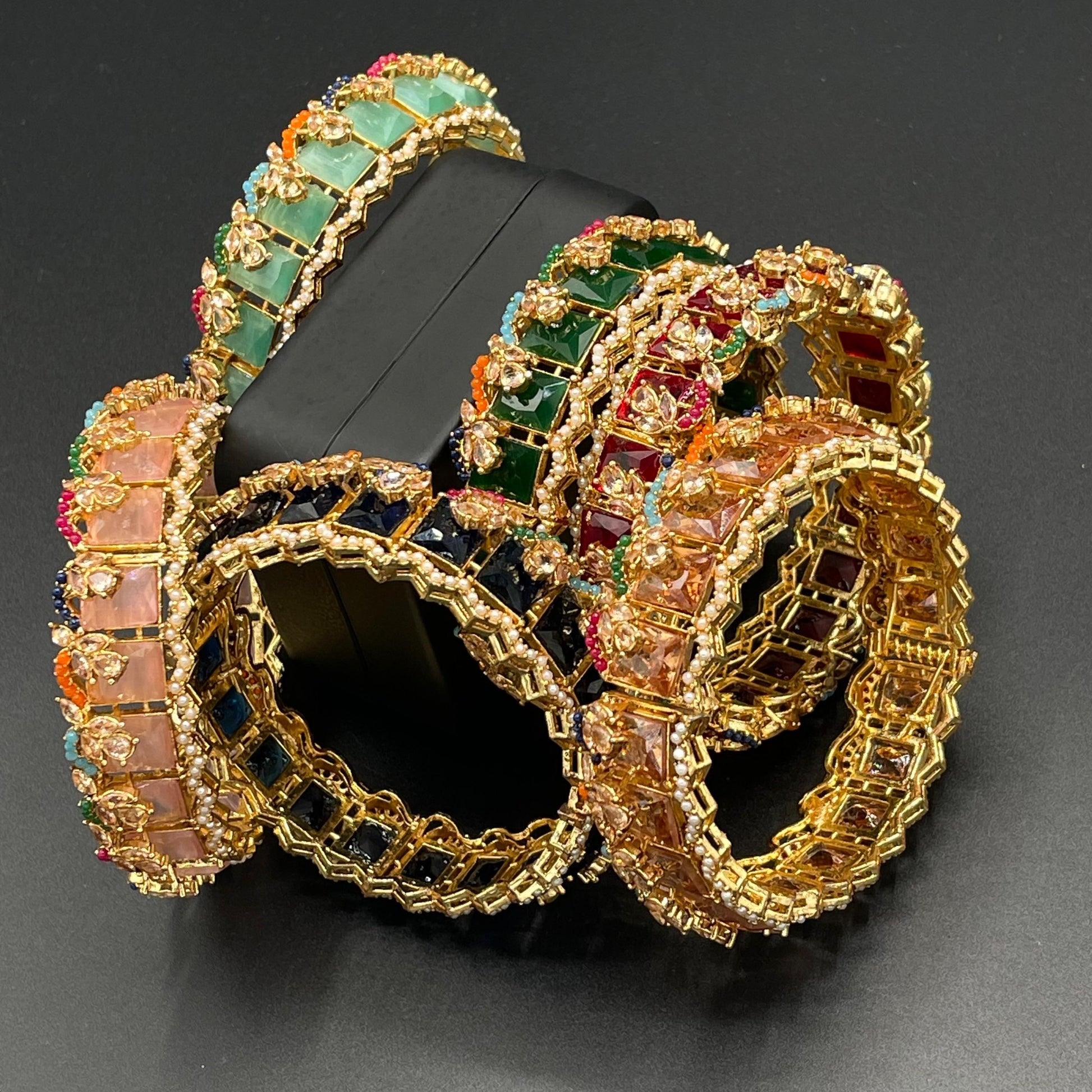 Turkish Square Stone Openable Bangles (pair)-2460-Golden Nayab Jewellery