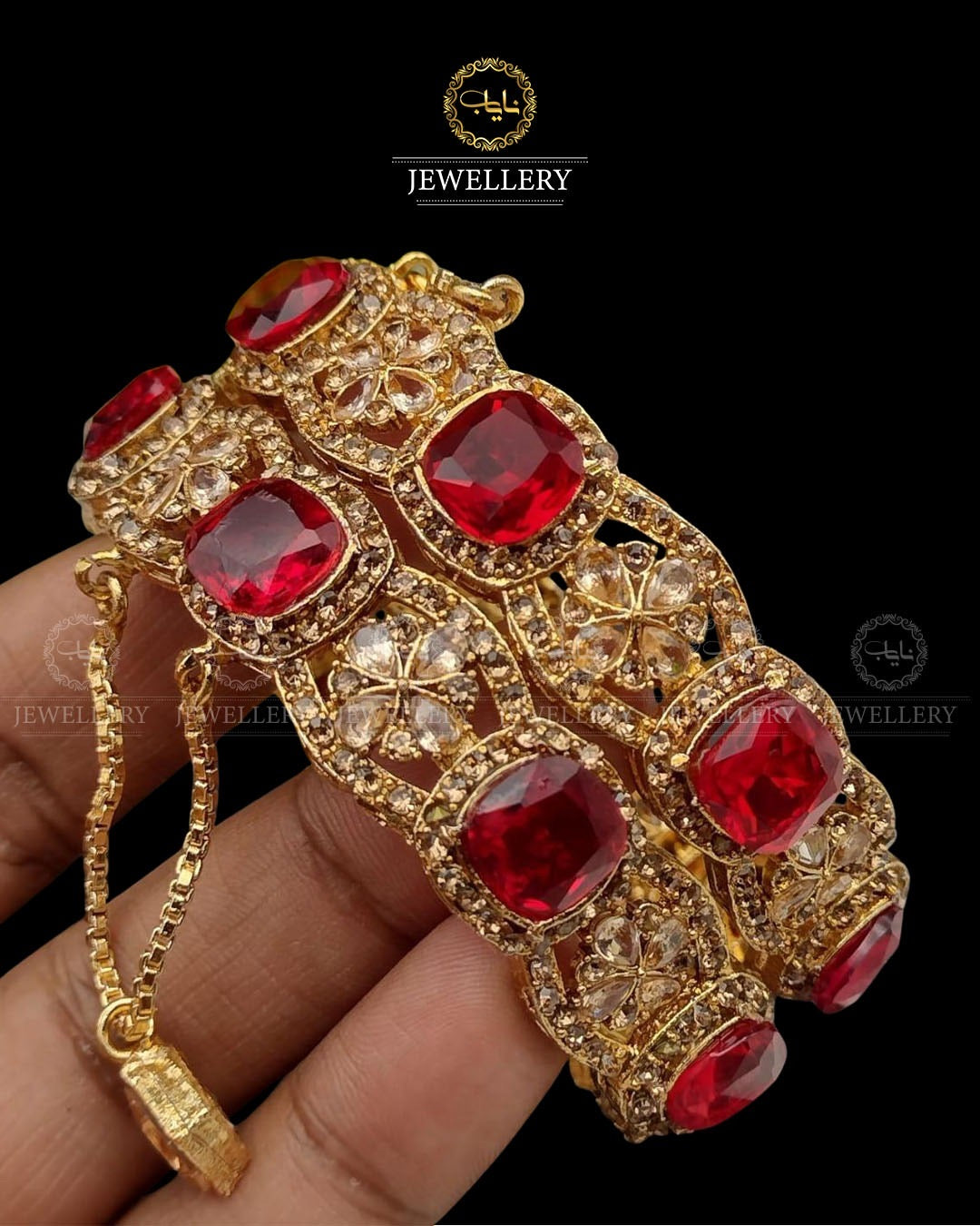 Doublet stones Openable Bangles (pair)-2587-Golden Nayab Jewellery