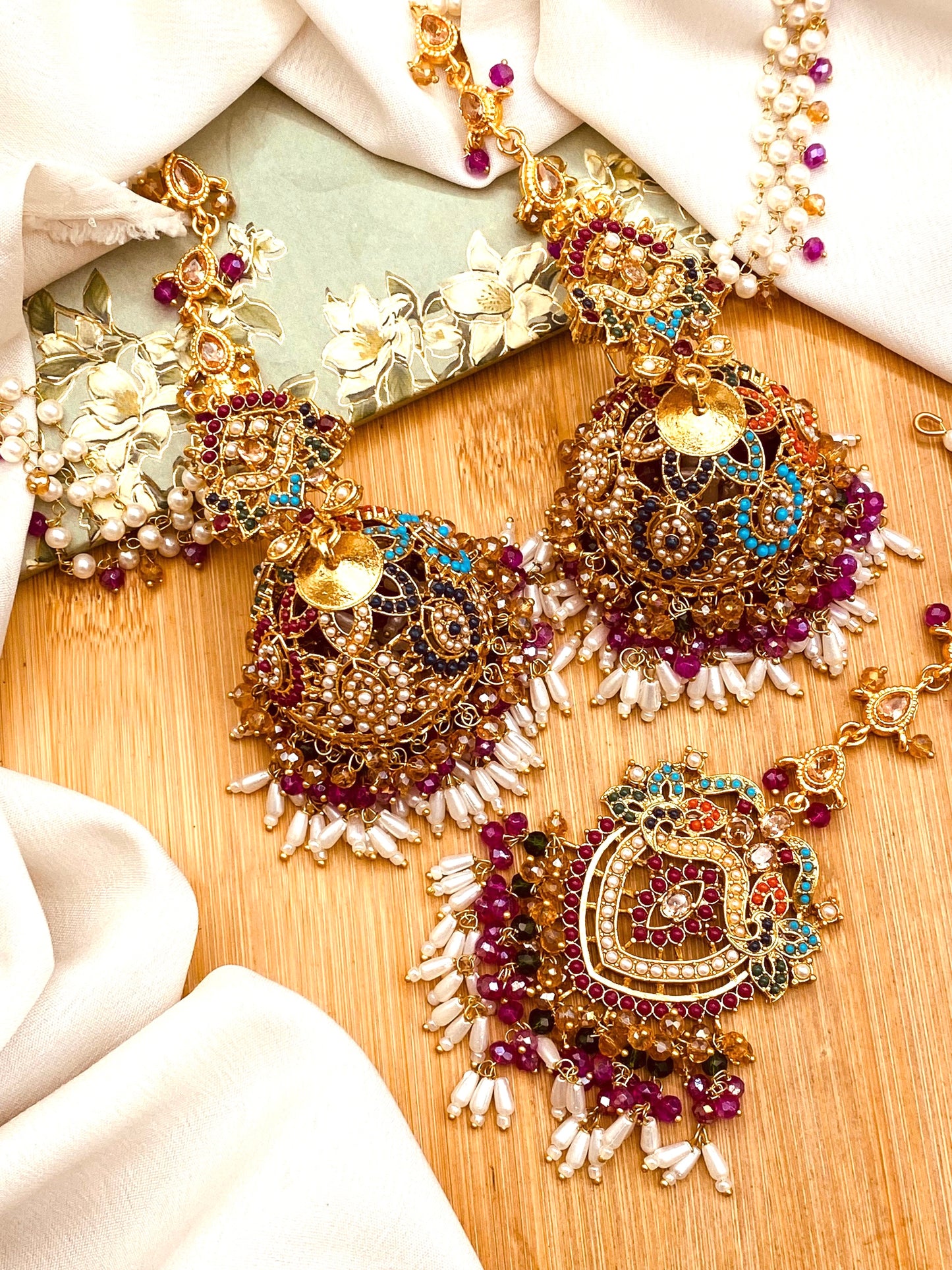 Premium Quality Noratan Sahara Jhumka with Tika NJ-1608