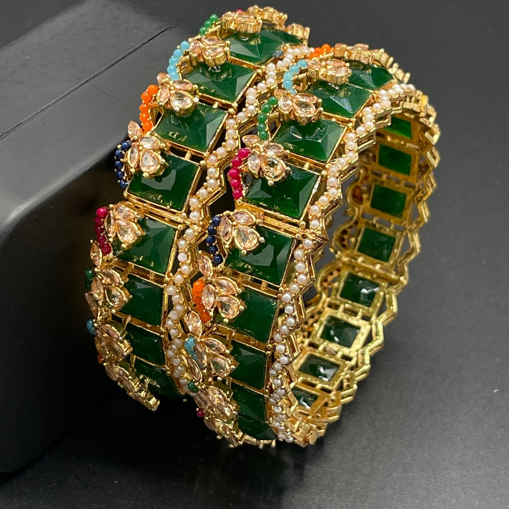Turkish Square Stone Openable Bangles (pair)-2460-Golden Nayab Jewellery