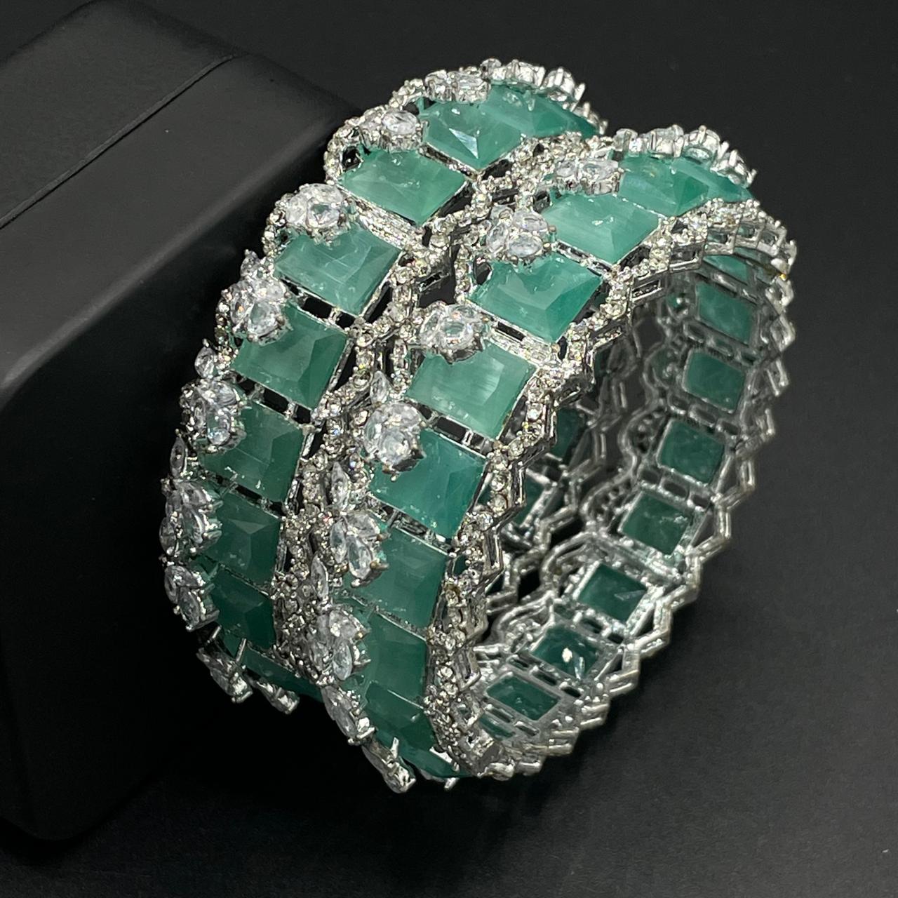 Turkish Square Stone Openable Bangles (pair)-2460-Silver Nayab Jewellery