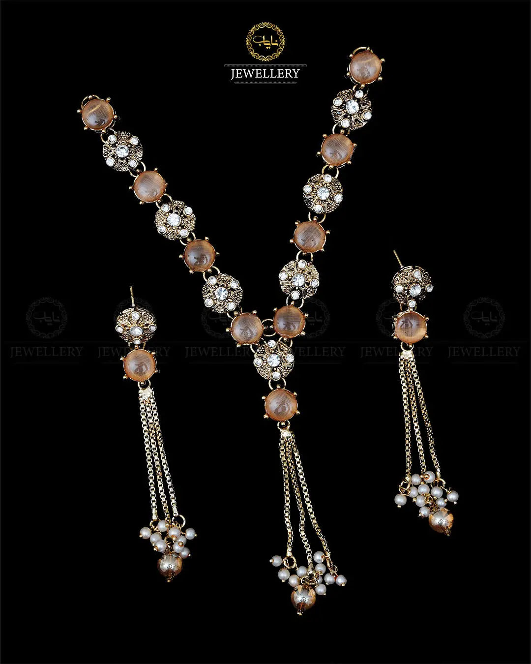 Elegant Tassel Necklace with Earrings-1959 Nayab Jewellery