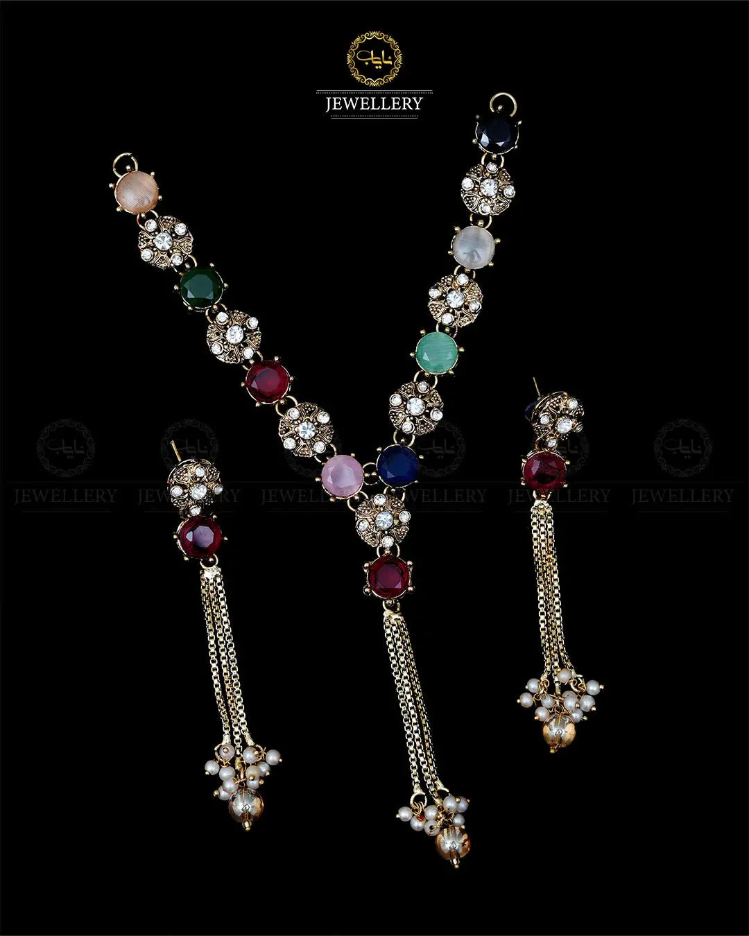 Elegant Tassel Necklace with Earrings-1959 Nayab Jewellery