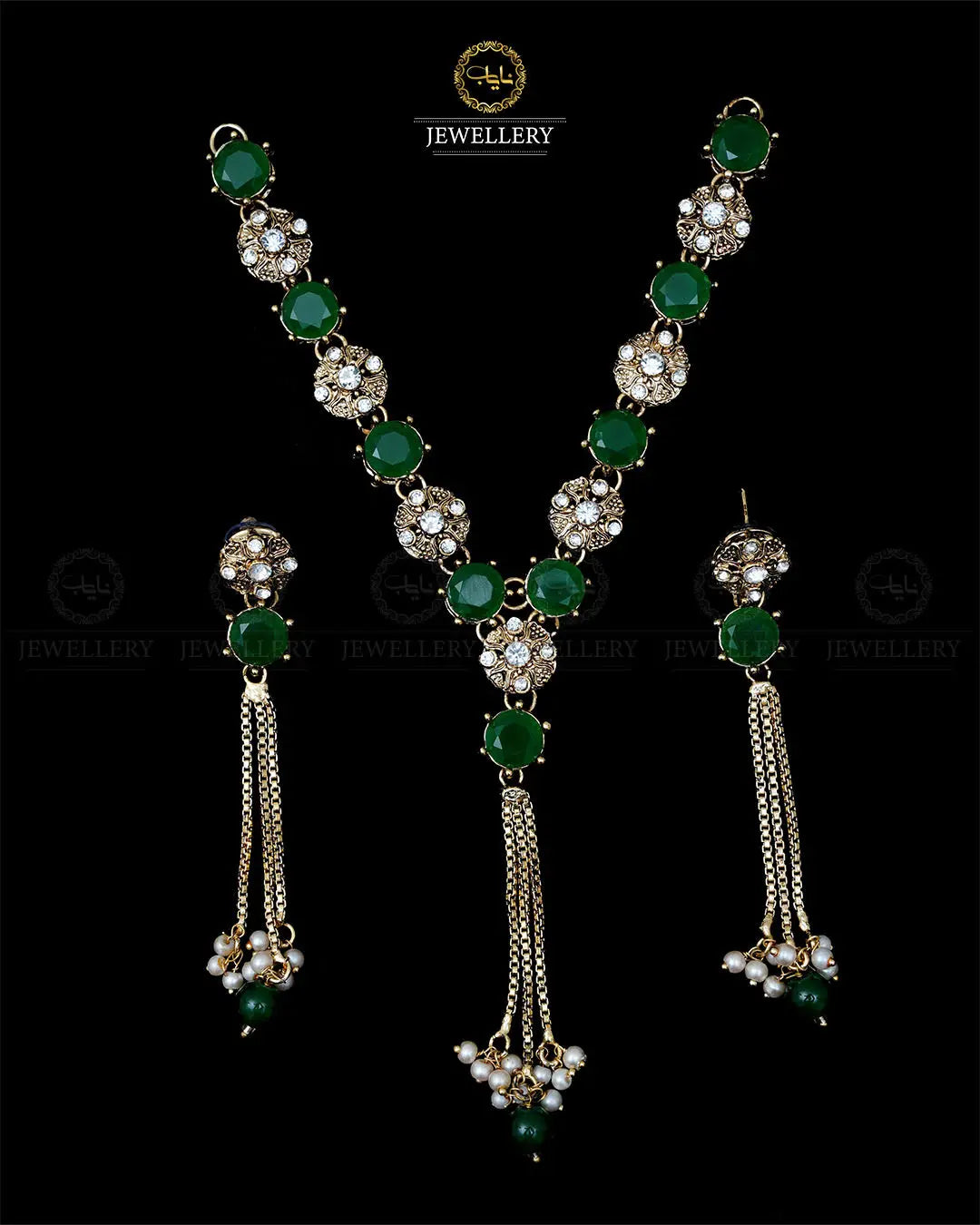Elegant Tassel Necklace with Earrings-1959 Nayab Jewellery