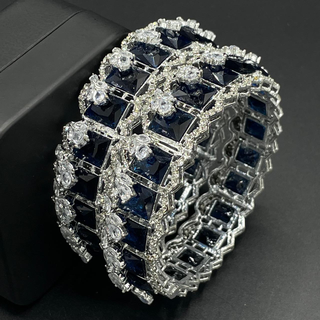 Turkish Square Stone Openable Bangles (pair)-2460-Silver Nayab Jewellery