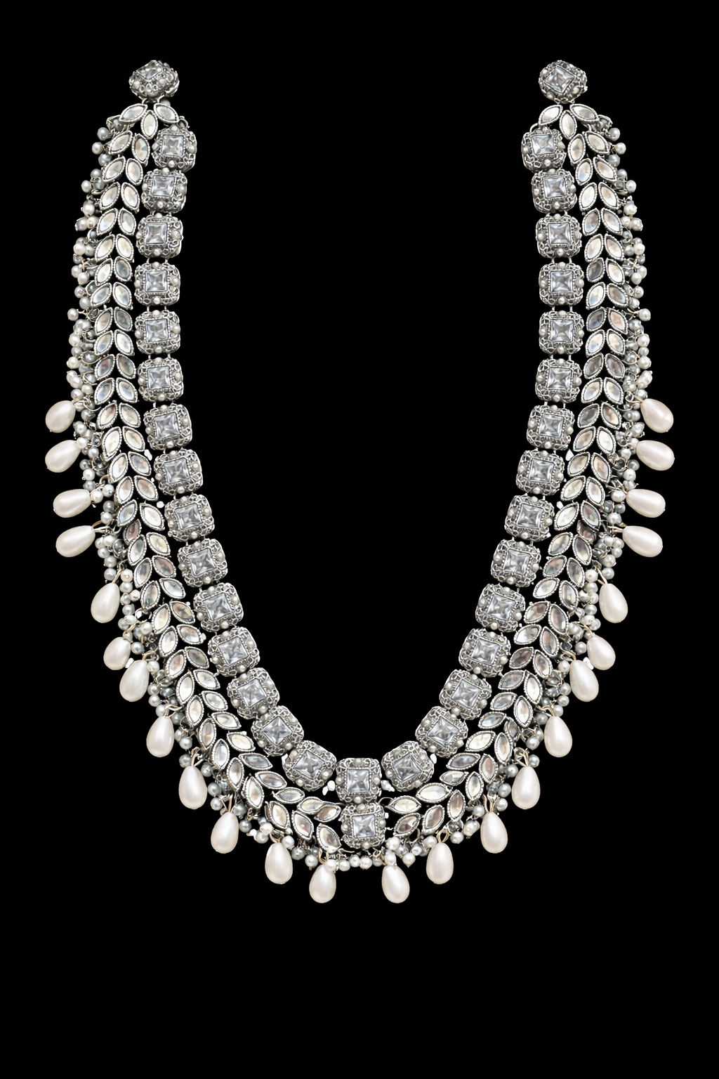 Kundan Long Bridal Mala (without Earrings)-2578-Silver