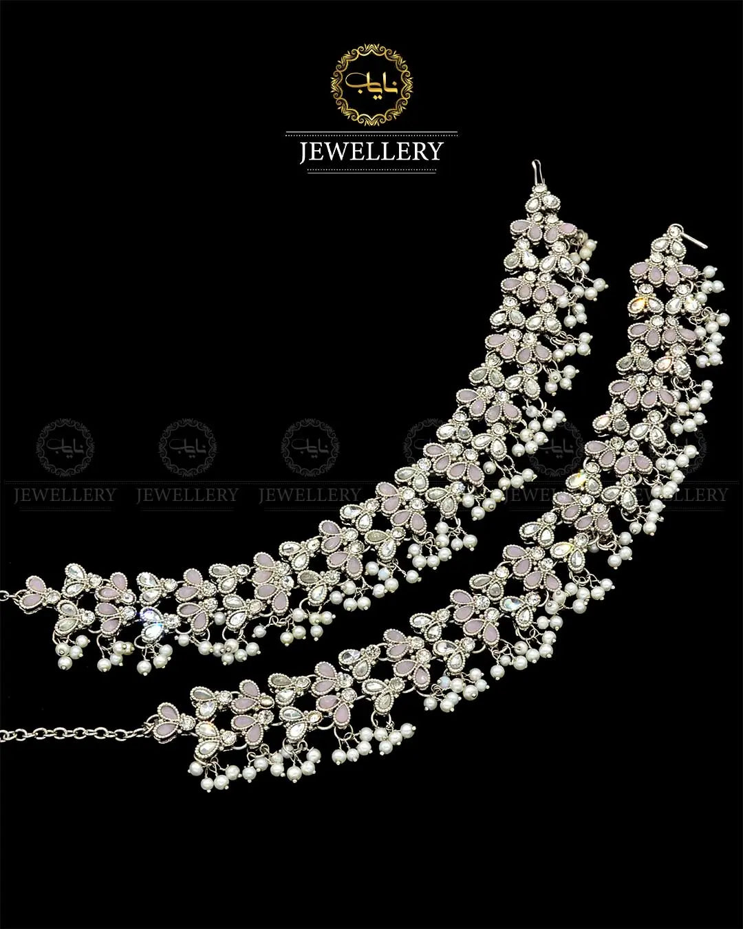 Kundan anklets Pazaib (pair)NJ-1829-Silver Nayab Jewellery