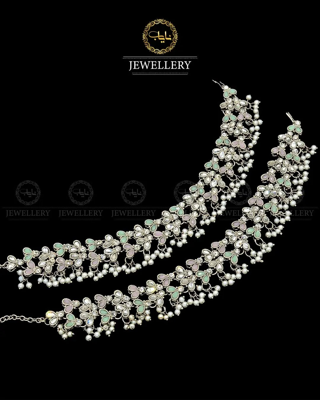 Kundan anklets Pazaib (pair)NJ-1829-Silver Nayab Jewellery