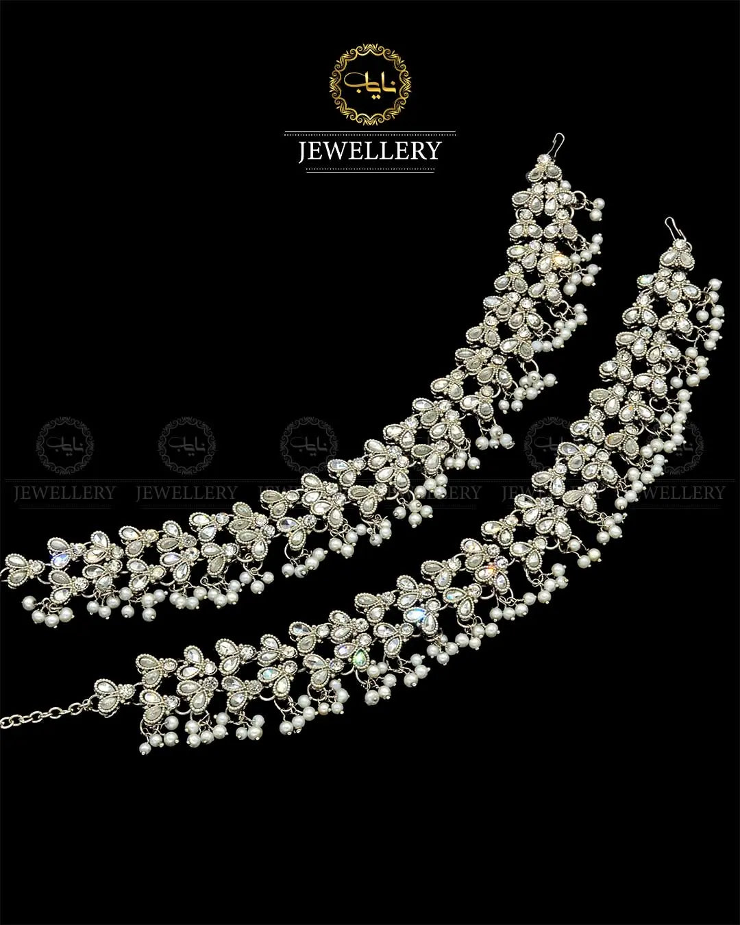 Kundan anklets Pazaib (pair)NJ-1829-Silver Nayab Jewellery