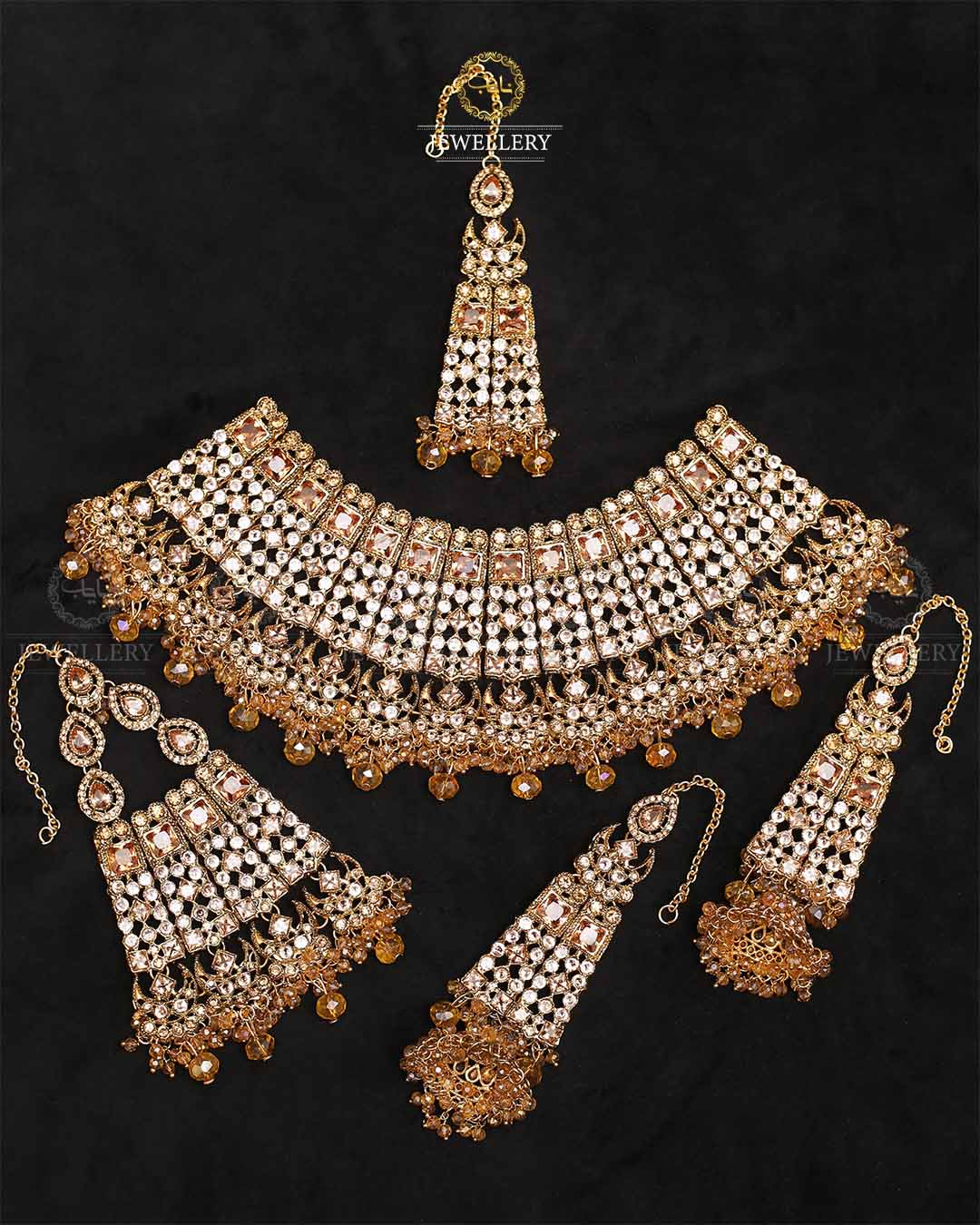 Rajhistani Zarcon Bridal Collar set-2373-Golden Nayab Jewellery