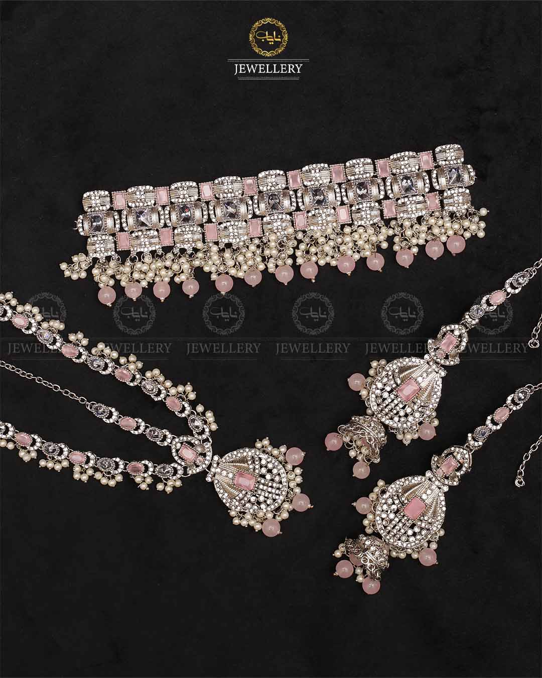 Rajwadi Chokar Bridal set with matha patti-2254-Silver Nayab Jewellery