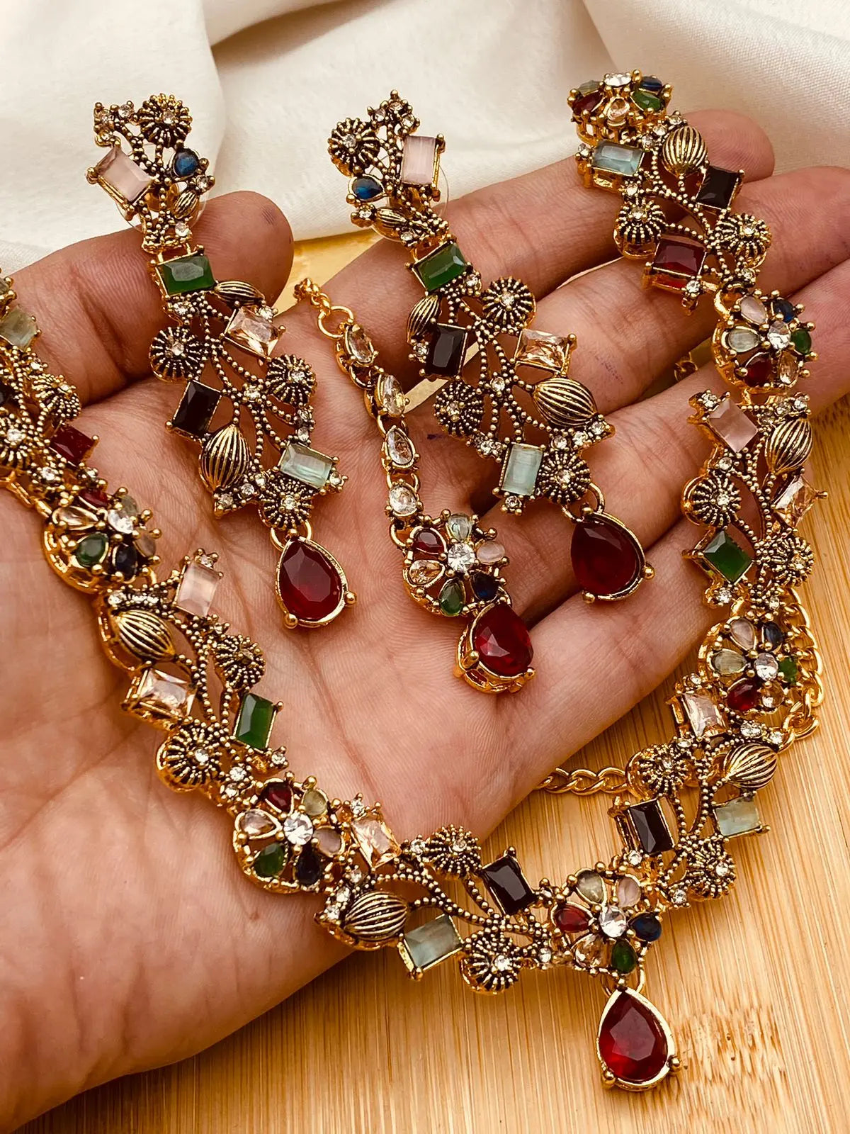Turkish Necklace Set NJ-1528-G Nayab Jewellery - Main Image