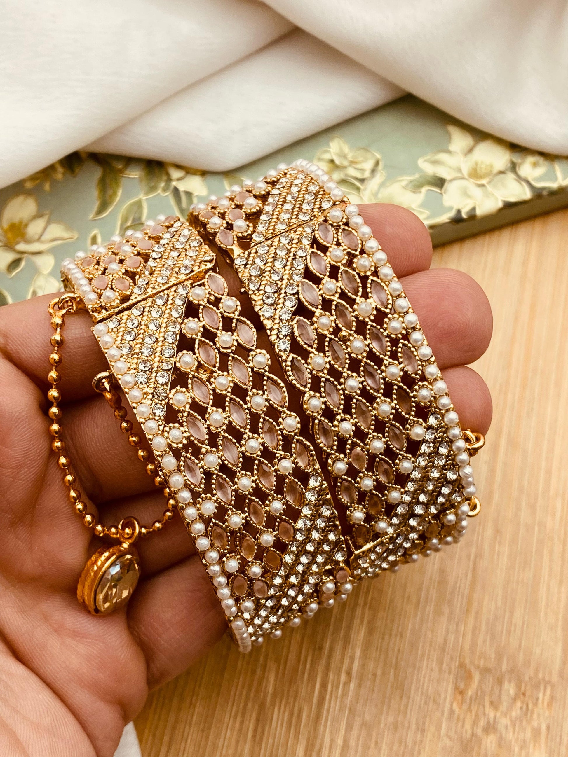 Pearl Zarcon Openable Bangles (pair)-2502-Silver (Copy) Nayab Jewellery