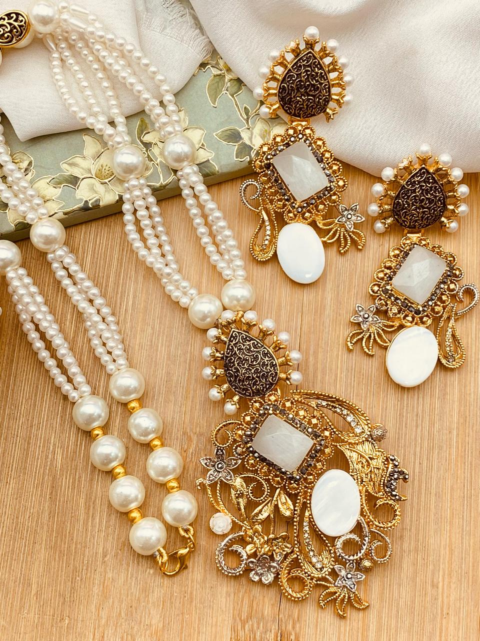 Mother pearl Designer Mala set-2530 Nayab Jewellery