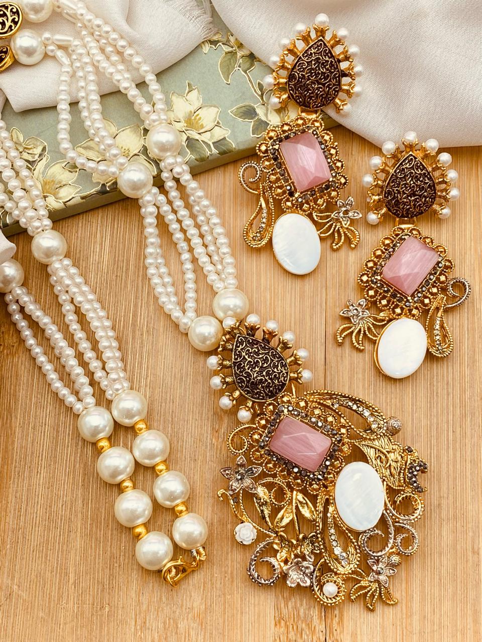 Mother pearl Designer Mala set-2530 Nayab Jewellery