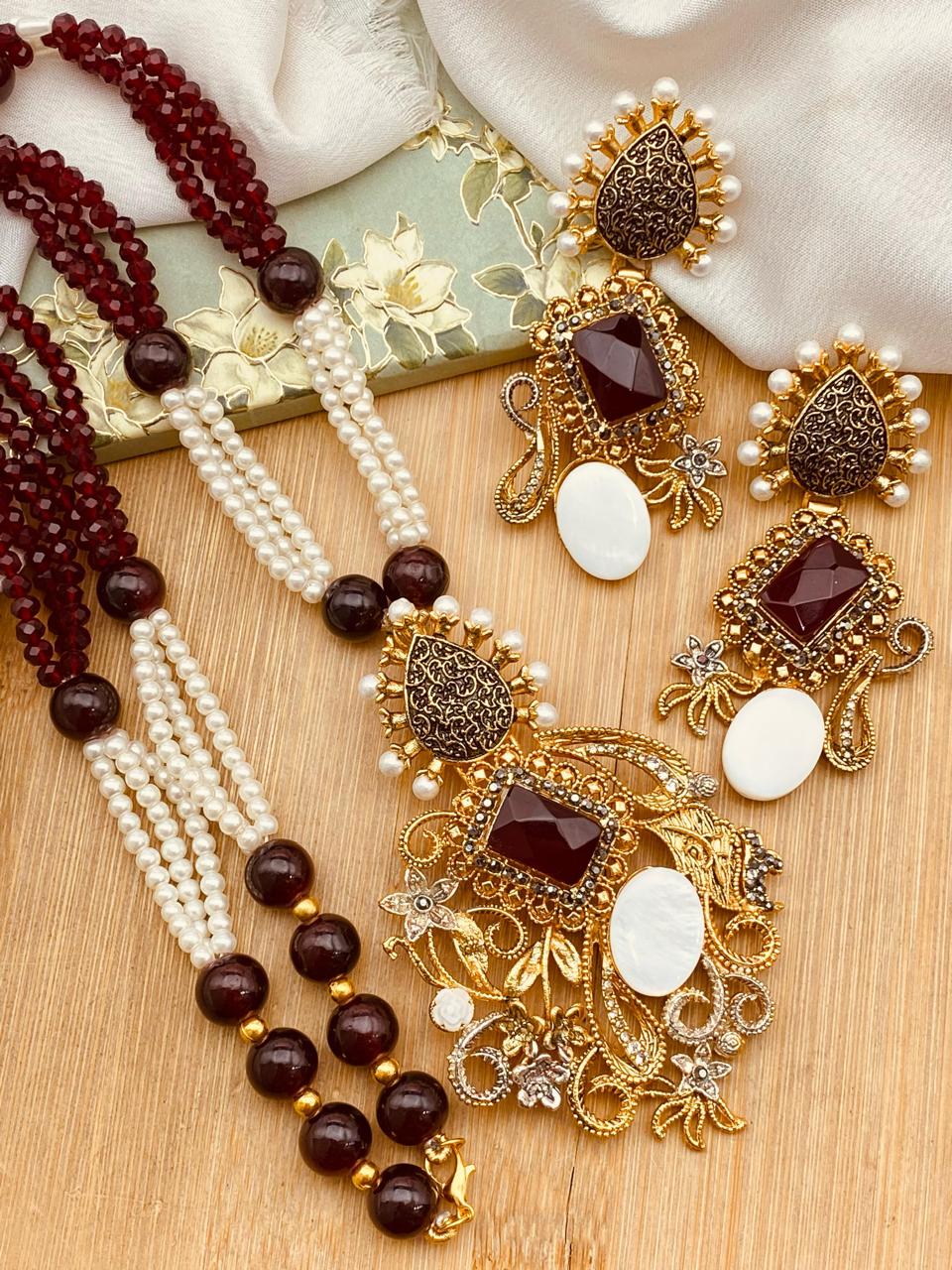 Mother pearl Designer Mala set-2530 Nayab Jewellery