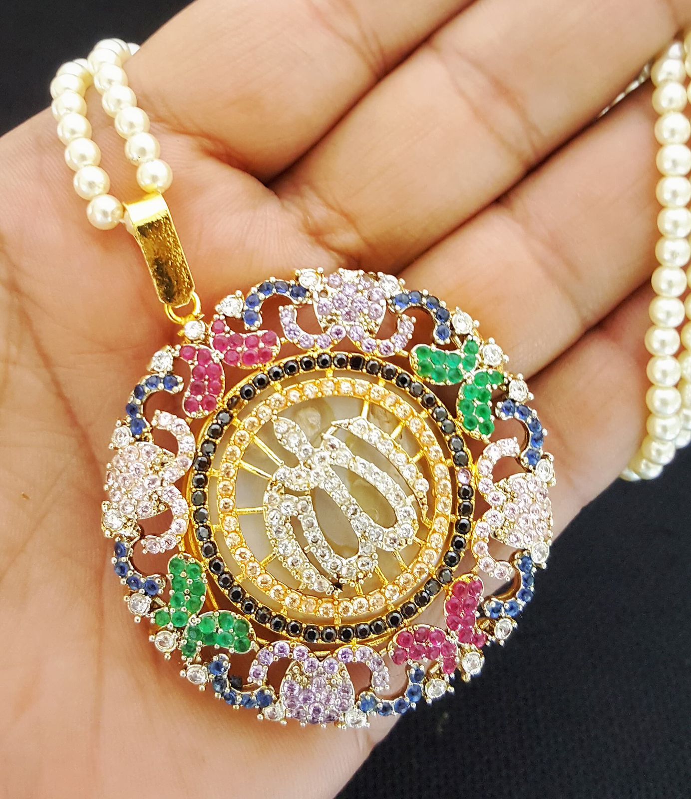 Zarcon Calligraphy Pendant with mala-2579 Nayab Jewellery